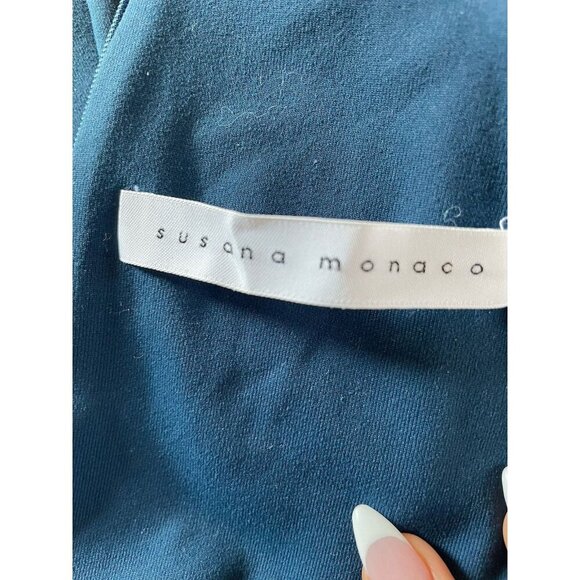 NWT Susana Monaco Dark Teal Blue Mock Neck Legging Jumpsuit Size Small - Picture 10 of 11